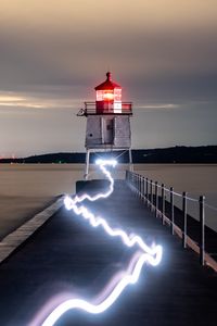 Preview wallpaper lighthouse, building, sea, neon, glow