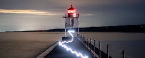 Preview wallpaper lighthouse, building, sea, neon, glow
