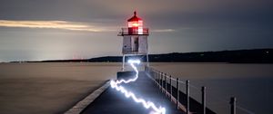 Preview wallpaper lighthouse, building, sea, neon, glow