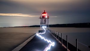 Preview wallpaper lighthouse, building, sea, neon, glow