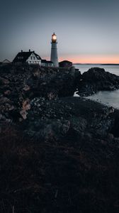 Lighthouse Sea Sunrise Scenery 4K Wallpaper 6944