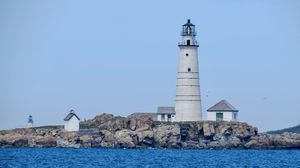 Preview wallpaper lighthouse, building, shore, sea, water