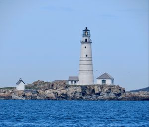 Preview wallpaper lighthouse, building, shore, sea, water