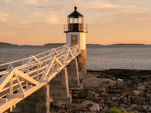 Preview wallpaper lighthouse, building, shore, sea