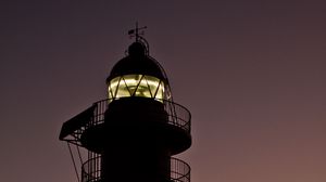 Preview wallpaper lighthouse, building, silhouette, sunset, coast