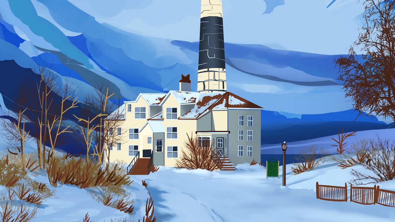 Wallpaper lighthouse, building, snow, winter, art