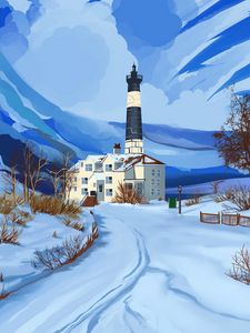 Preview wallpaper lighthouse, building, snow, winter, art