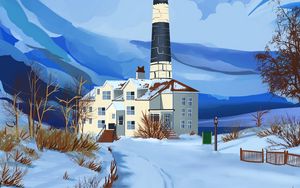 Preview wallpaper lighthouse, building, snow, winter, art