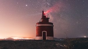 Preview wallpaper lighthouse, building, starry sky, stars, night