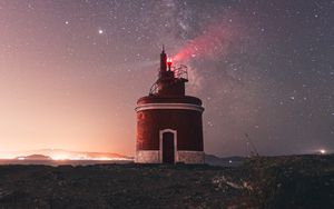 Preview wallpaper lighthouse, building, starry sky, stars, night