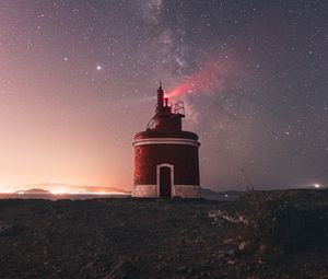 Preview wallpaper lighthouse, building, starry sky, stars, night