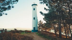 Preview wallpaper lighthouse, building, trees, hill, nature