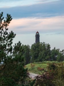 Preview wallpaper lighthouse, building, trees, bushes