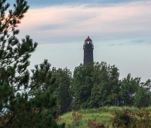 Preview wallpaper lighthouse, building, trees, bushes