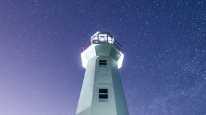 Preview wallpaper lighthouse, building, white, night, starry sky