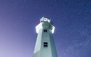 Preview wallpaper lighthouse, building, white, night, starry sky