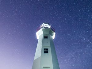 Preview wallpaper lighthouse, building, white, night, starry sky