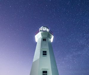 Preview wallpaper lighthouse, building, white, night, starry sky