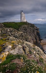 Preview wallpaper lighthouse, cliff, rock, shore, sea