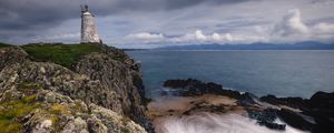 Preview wallpaper lighthouse, cliff, rock, shore, sea