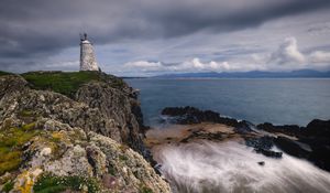 Preview wallpaper lighthouse, cliff, rock, shore, sea