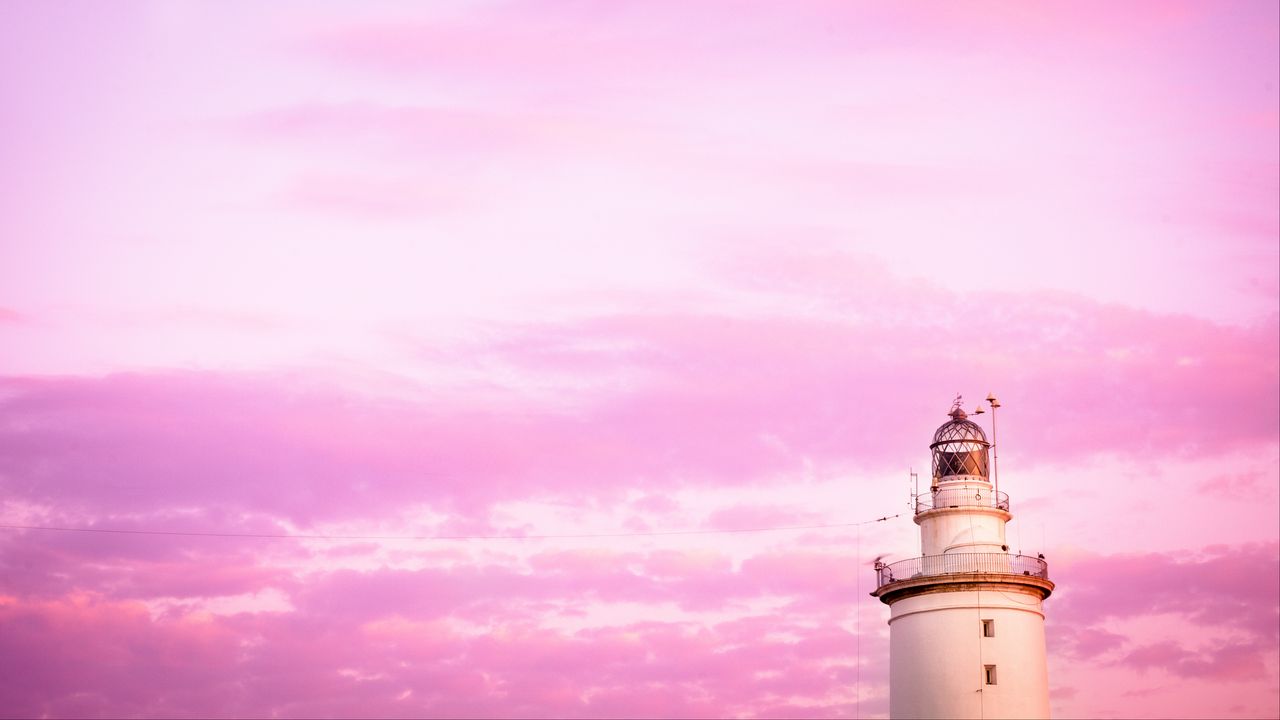 Wallpaper lighthouse, clouds, sky, pink
