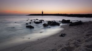 Preview wallpaper lighthouse, coast, rocks, sea