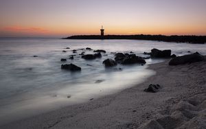 Preview wallpaper lighthouse, coast, rocks, sea