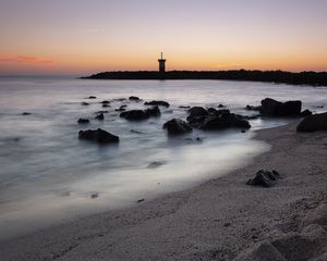 Preview wallpaper lighthouse, coast, rocks, sea