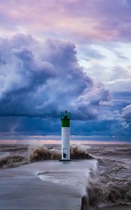 Preview wallpaper lighthouse, coast, rocks, surf