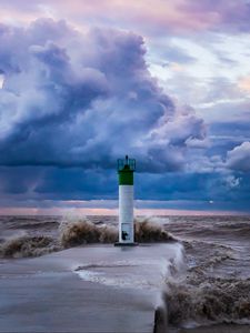 Preview wallpaper lighthouse, coast, rocks, surf