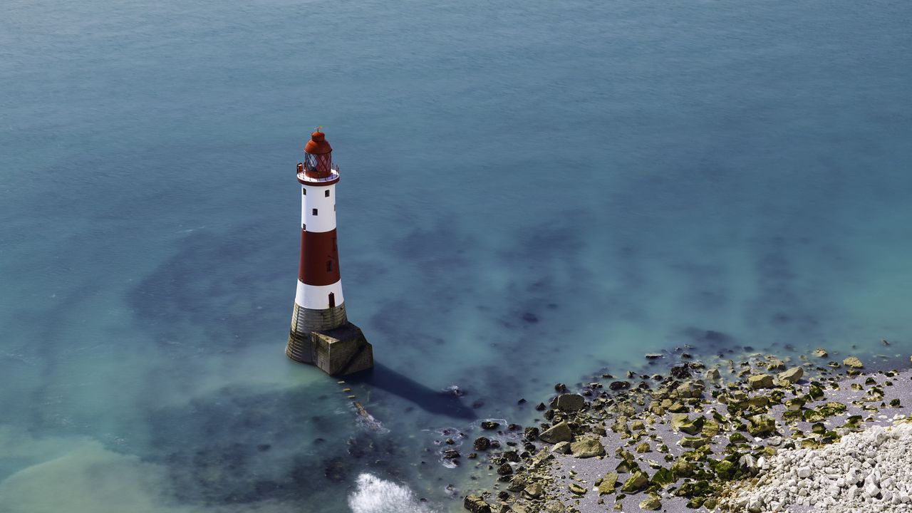 Wallpaper lighthouse, coast, sea, minimalism