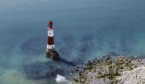 Preview wallpaper lighthouse, coast, sea, minimalism