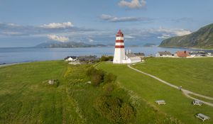 Preview wallpaper lighthouse, field, grass, sea, sky