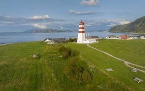Preview wallpaper lighthouse, field, grass, sea, sky