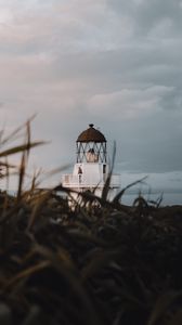 Preview wallpaper lighthouse, grasses, building, coast