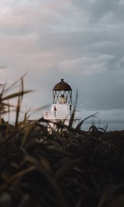 Preview wallpaper lighthouse, grasses, building, coast