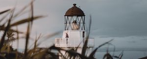 Preview wallpaper lighthouse, grasses, building, coast