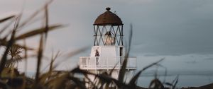 Preview wallpaper lighthouse, grasses, building, coast