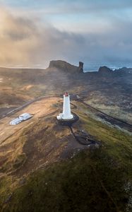 Preview wallpaper lighthouse, hills, mountains, relief, aerial view