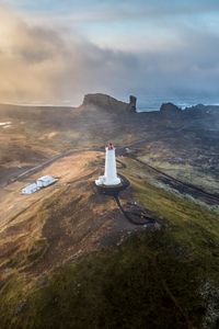Preview wallpaper lighthouse, hills, mountains, relief, aerial view