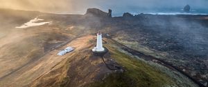 Preview wallpaper lighthouse, hills, mountains, relief, aerial view