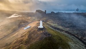 Preview wallpaper lighthouse, hills, mountains, relief, aerial view