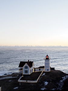 Preview wallpaper lighthouse, house, cliff, sea, nature