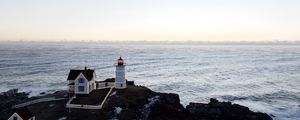 Preview wallpaper lighthouse, house, cliff, sea, nature