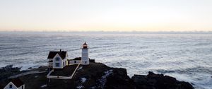 Preview wallpaper lighthouse, house, cliff, sea, nature