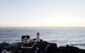 Preview wallpaper lighthouse, house, cliff, sea, nature
