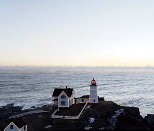 Preview wallpaper lighthouse, house, cliff, sea, nature