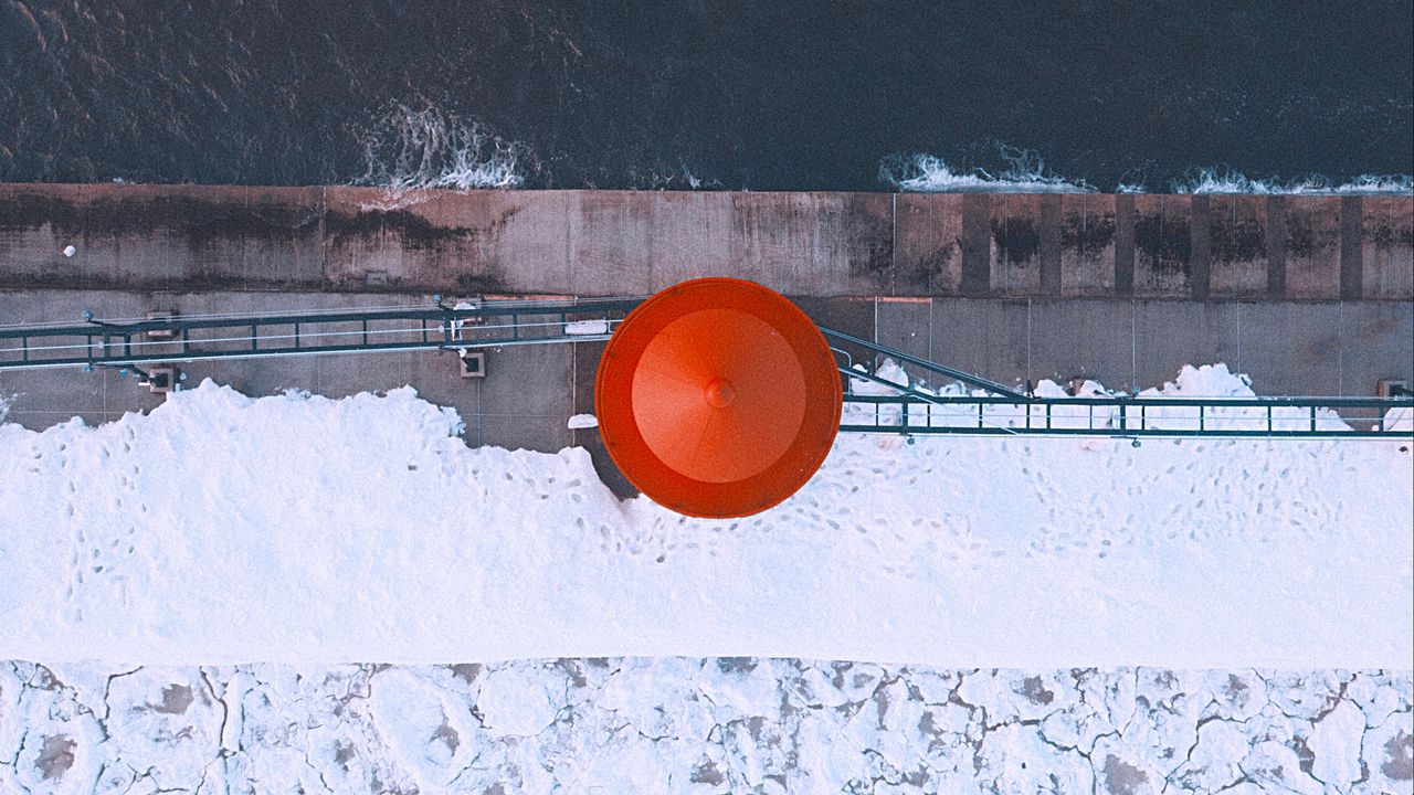 Wallpaper lighthouse, ice, aerial view, sea