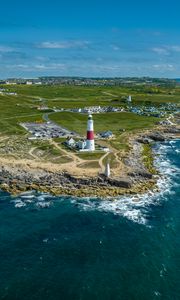 Preview wallpaper lighthouse, island, buildings, sea